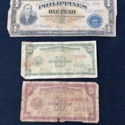 One 1929 & One Victory Series Philippines One Peso Treasury Certificates
