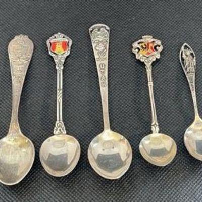 5 Sterling Collector Spoons * New York Utah Pennsylvania Singapore
