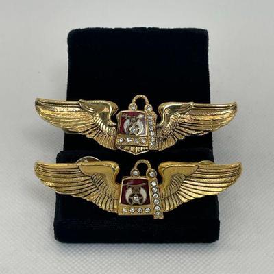 Two Vintage Shriner Masonic Fez Hat * Rhinestones * Pilot Wing Pins
