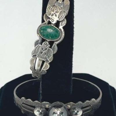 Likely Sterling Silver Cuff Bracelets * Thunderbird w Turquoise * Child’s Sizes * See Description
