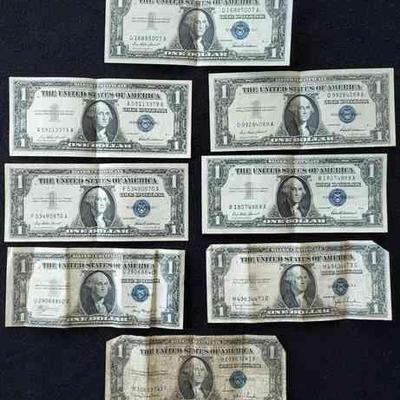 1935 & 1957 Blue Seal US $1 Dollar Bills (8) * Legal Tender Notes
