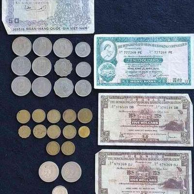 Hong Kong/Shanghai Banking $5 & $10 Dollar Bills * Vietnam $1 Dollar Bills * Plus Coins
