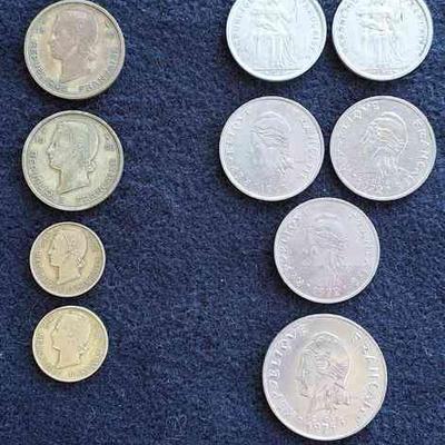 French Polynesian Coins * 20 Francs $3 * 50 Francs $1.94-$4.33 * 1956 French W African Coins
