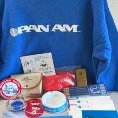Vintage PAN AM Advertising Memorabilia * Sweatshirt, Stickers, Ashtrays

