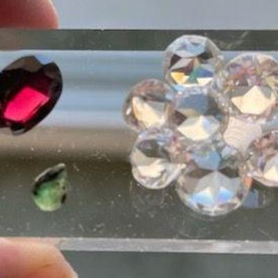 Faceted Garnet * Tamiz Emerald * 7 Unknown Clear White Crystal Faceted Stones?
