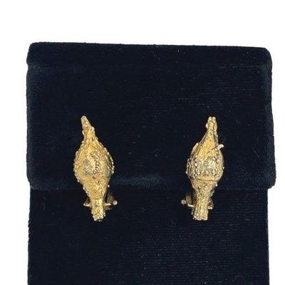 Flora Danica Gold Vermeil Sterling Eggert * Clip On Earrings * Denmark * 4.47 Grams
