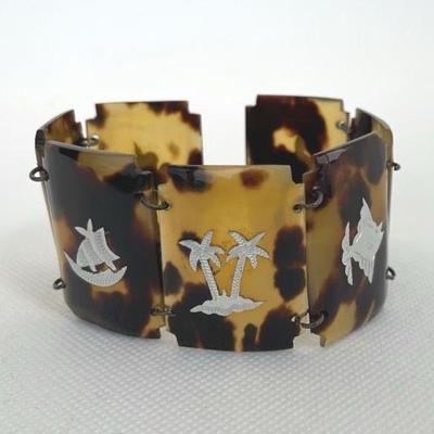 Bakelite or Tortoise Shell Hawaiian Theme Bracelet
