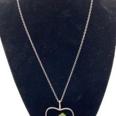 Signed By Maui Artist Sterling Silver 17.5” Chain Necklace With Large Heart Seaglass Pendant
