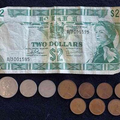 Fiji $2 Dollar Bill Plus Coins

