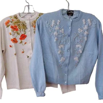 Vintage Casmire Scott Angora-Blend Beaded Cardigan & Acrylic Embroidered Cardigan
