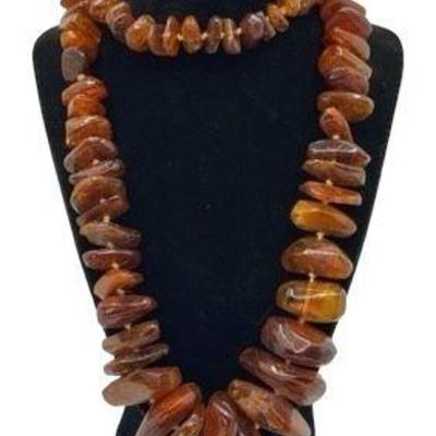 Dark Amber 36” Long Necklace Of Varying Sizes Up To 1x1.5”
