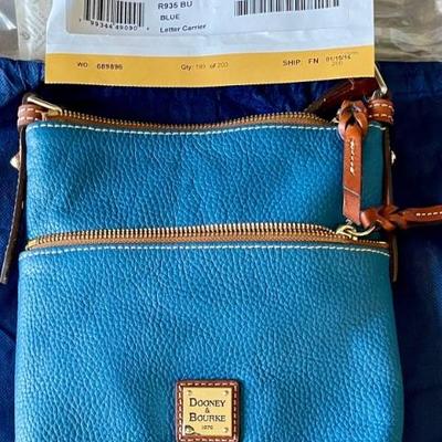 Authentic Dooney & Bourke Letter Carrier Bag Purse Blue Pebble Leather With Original Tag & Bag New 