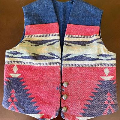 Vintage Design By Hester Santa Fe Southwest Tapestry Indian Head Nickel Button Vest Ladies Size Small (as Is)