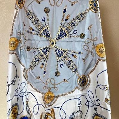 ROLEX 100 Percent Silk Twill Navy & Gold Combo "Swiss Watches" SCARF 89cm X 89cm Hand Rolled  Hem