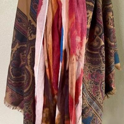 2 Vintage Scarves - Boho Asian Eye And Fleur De Lis Fall Scarf