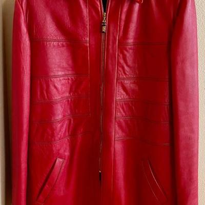 Vintage St. John 100 Percent Italian Leather Read Zip Front Coat Size Small