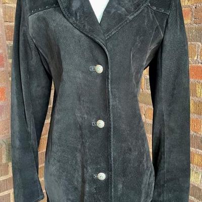 Char Black Suede Leather Jacket With Silver And Turquoise Concho Buttons Santa Fe New Mexico Size 8