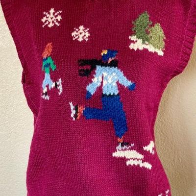 Vintage Ralph Lauren Blue Label 100 Percent Wool Ice Skating Pull Over Vest With Silver Buttons Size M