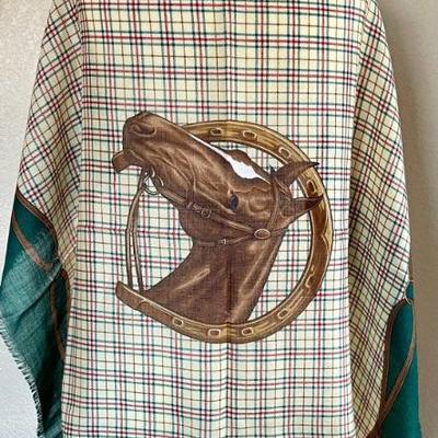 Blue Label Ralph Lauren Polo Horse Motif Scarf - Wool Silk Blend  35" X 35" 