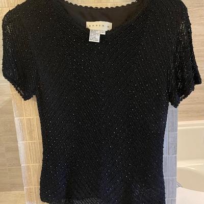 Vintage Basix 2 Glass Bead Cap Sleeve Shirt Size Large 