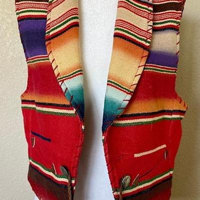 Vintage Ralph Lauren Country Blue Label Concho Western Blanket Vest 100 Percent Cotton USA Size Medium
