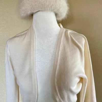 Vintage Oscar De La Renta Cashmere & Silk Cream Short Jacket & Steffner Austria Cashmere Hat 