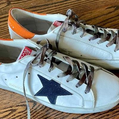 Golden Goose Deluxe Brand Super Star Leather Black Star & Orange Back Size 40 Low Trainer Shoes