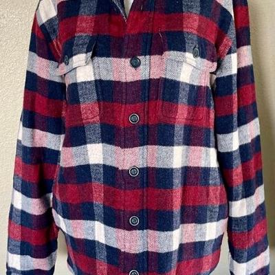 Faherty High Pile Fleece Lined Plaid Button Front Shirt Jacket - Size Medium 