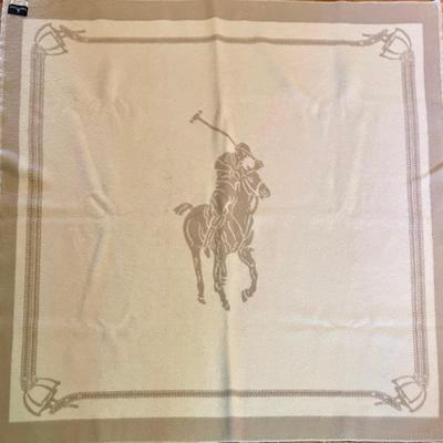 Ralph Lauren Cream And Tan 100 Percent Wool Polo Blanket Made In Switzerland