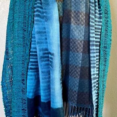 Marika & Charles Marino Wool Scarf - Milua Wool Scarf & Blue Plaid Scarf W Fringe 