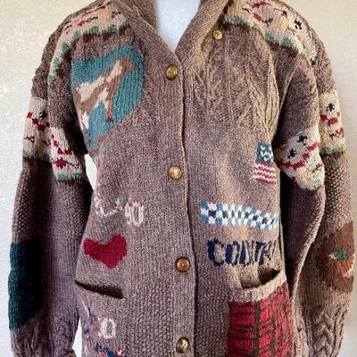 1980's Ralph Lauren Country Patchwork Knitted Wool Cardigan Size Medium 