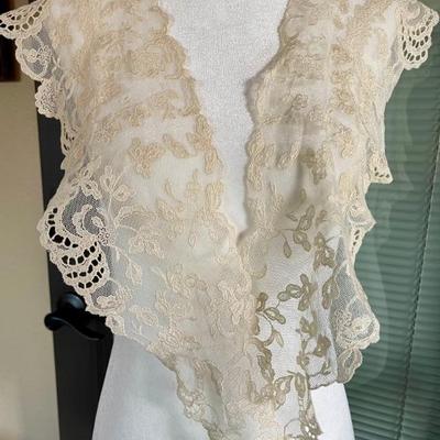 Ralph Lauren Blue Label Made In U S A - 100 Percent Cotton Lace Scarf  - 7" X 48" 