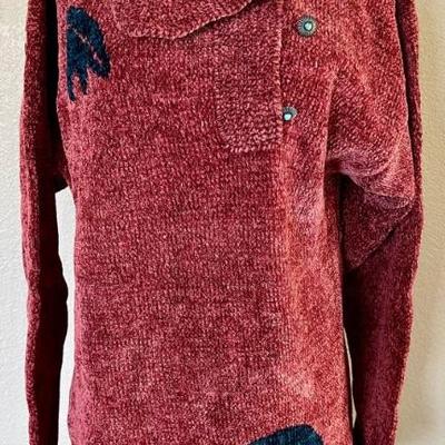 Vintage Vi Vi Of Santa Fe Southwest Pull Over Sweater With Fetish Bears & Turquoise & Silver Buttons - Small 