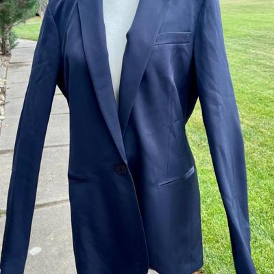 Theory 100 Percent Silk Single Button Navy Blue Jacket Size 6 