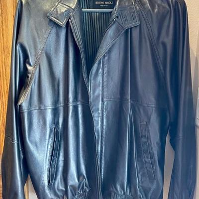 Bruno Magli Made In Italy Leather Black Men's Zip Front Coat Size 40
