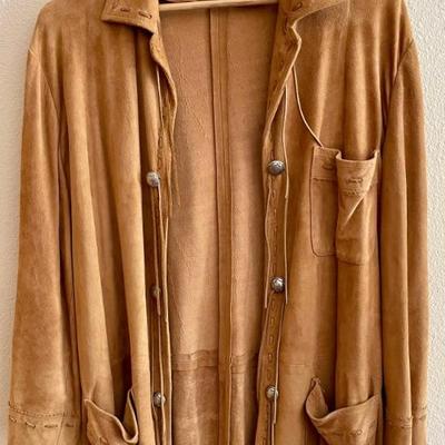 Vintage Ralph Lauren Country Suede Leather Coat With Silver Conchos Size 8 