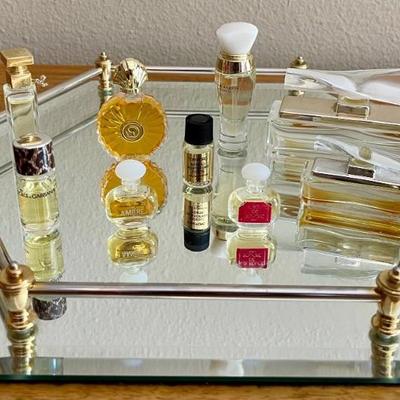 Mirrored Perfume Tray With Tom Ford, Dolche & Gabanna, Dream Angels Perfume Bottles