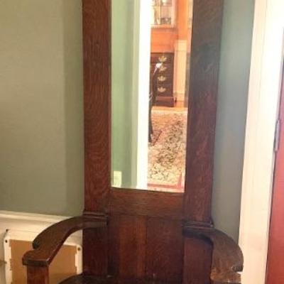 Antique oak hall mirror