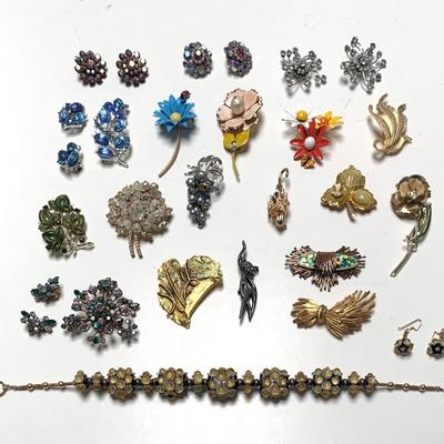 Chunky costume pins and earrings