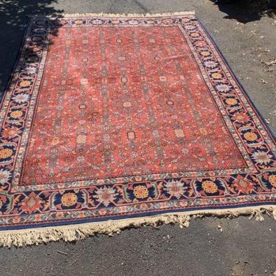 Room size oriental rug, good condition w/ bright colors. There is a small hole in upper right corner. 8’6” x 12’