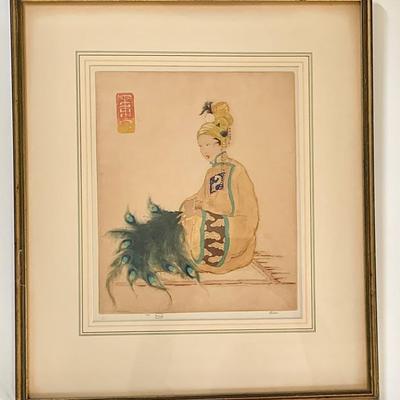 Very nice colored dry point etching by American artist Dorsey Potter Tyson, 24/100, dated 1929. 16 x 19” including frame.