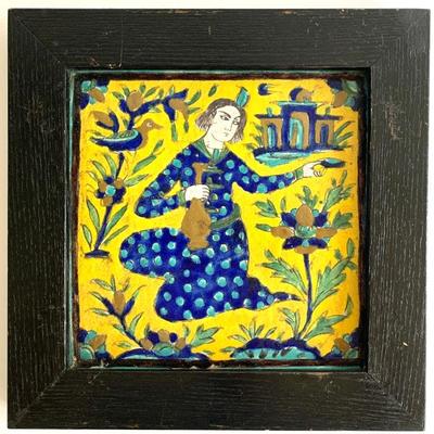 Antique framed tile,  12 x 12” w/ frame