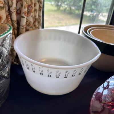 Vintage Glasbake Milk Glass Mixing bowl with pour spout