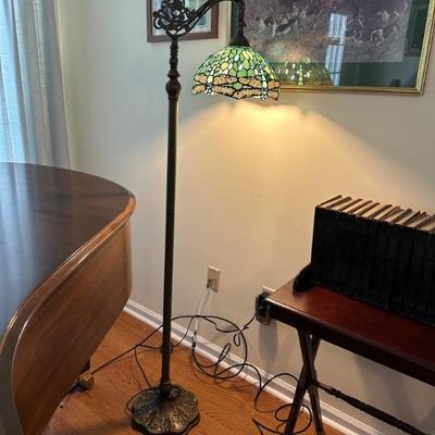 Stained Glass Arched floor lamp with Dragonfly Design 