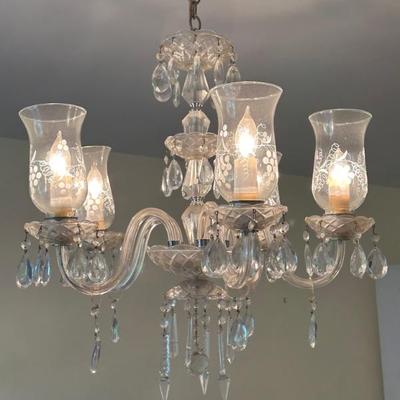 Antique Crystal 5 Arm Chandelier etched globes 