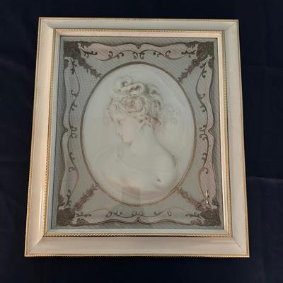 Vintage Victorian Regency Ornate Embossed French lady Cameo Bust Framed Art 1 of 2 