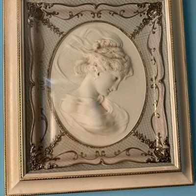 Vintage Victorian Regency Ornate Embossed French lady Cameo Bust Framed Art 