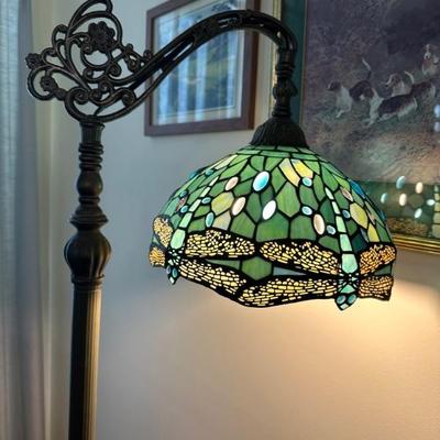 Stained Glass Arched floor lamp with Dragonfly Design 