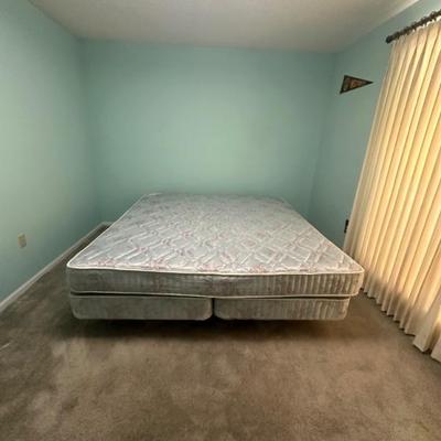King size bed frame, mattress and split box spring 