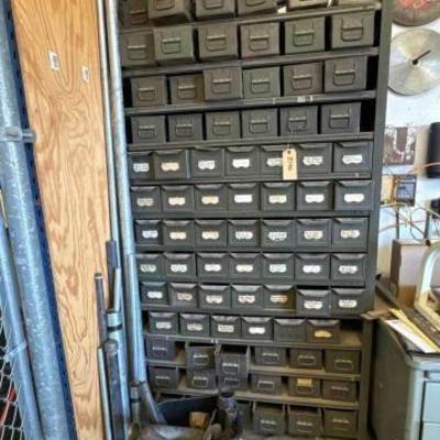 #2146 • Metal Shelving unit with Metal storage Bins
